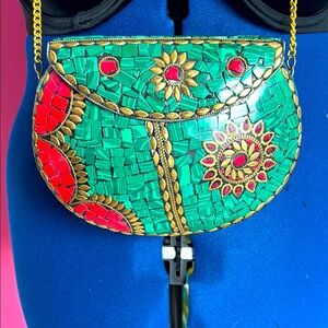 Mosaic Green and Red Women's Crossbody Bag